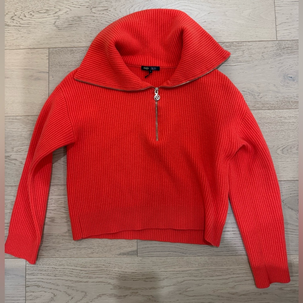 Maje Matelot Half Zip Wool Blend Sweater in Orange